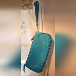 Talbots teal clutch wristlet with bamboo detail